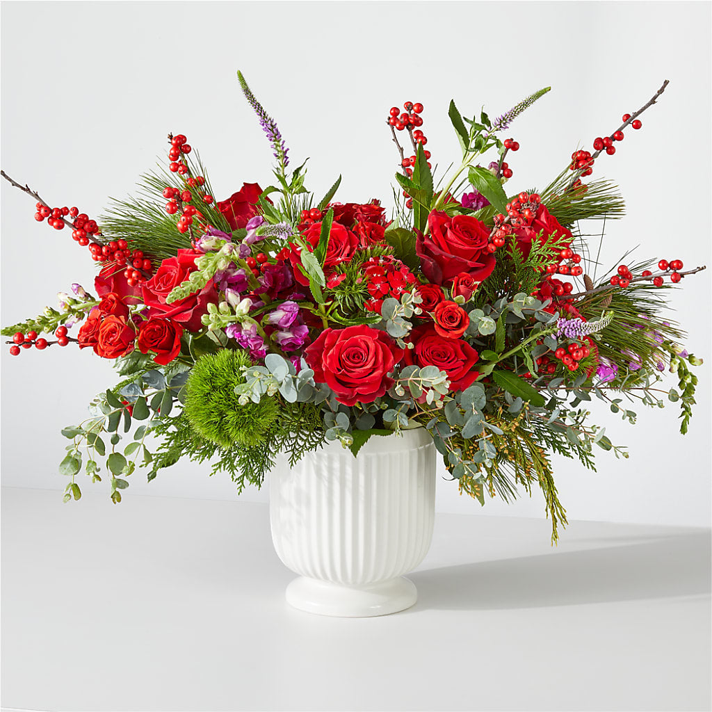 Big Red Bow Bouquet – Velvet Leaf And Stem, Las Vegas NV