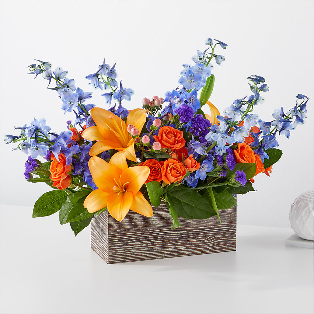 Radiant Citrus Box Bouquet – Velvet Leaf And Stem, Las Vegas NV