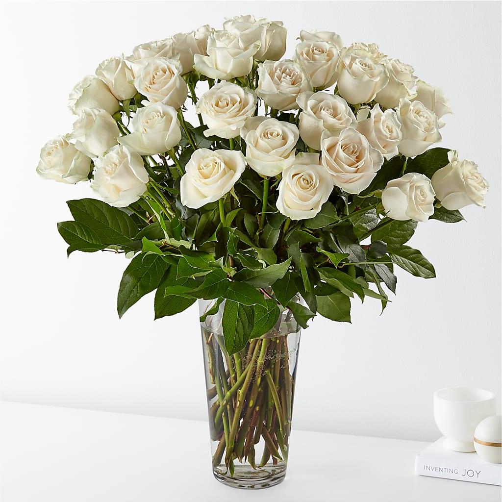 Long Stem White Rose Bouquet – Velvet Leaf And Stem, Las Vegas NV