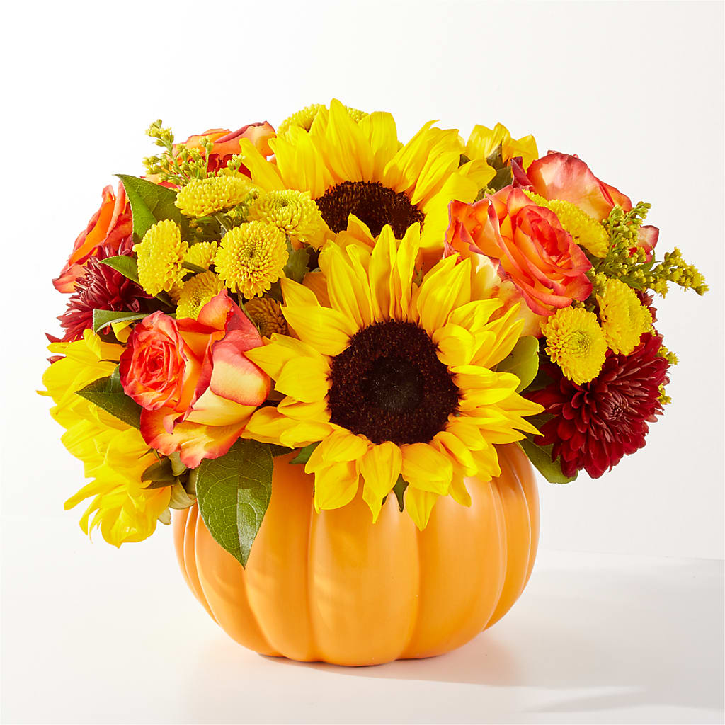 Golden Gourd Pumpkin Bouquet – Velvet Leaf And Stem, Las Vegas NV