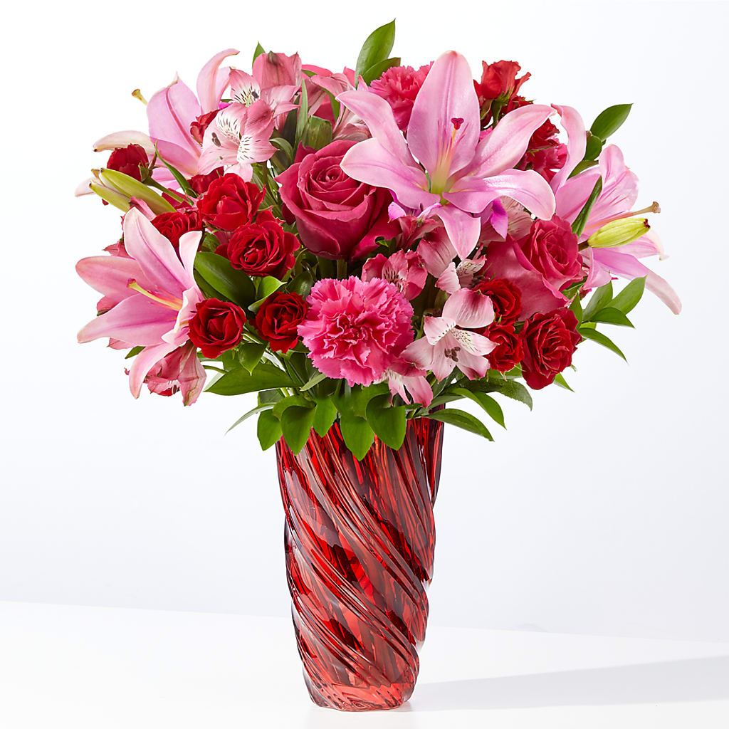 In Love Bouquet with Luxe Swirl Vase – Velvet Leaf And Stem, Las Vegas NV