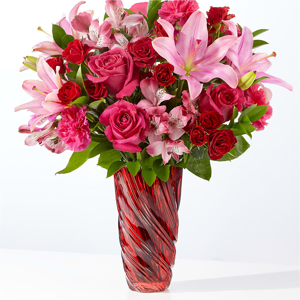 In Love Bouquet with Luxe Swirl Vase – Velvet Leaf And Stem, Las Vegas NV