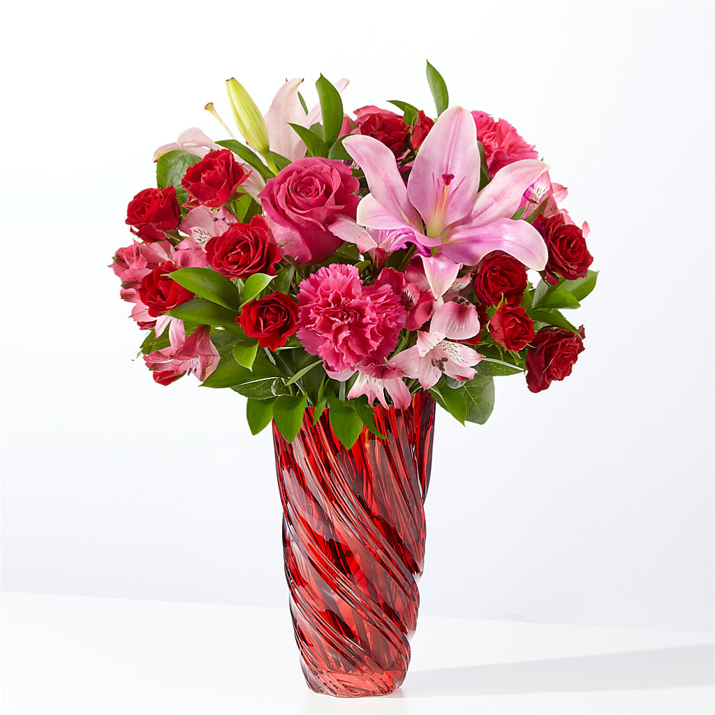 In Love Bouquet with Luxe Swirl Vase – Velvet Leaf And Stem, Las Vegas NV