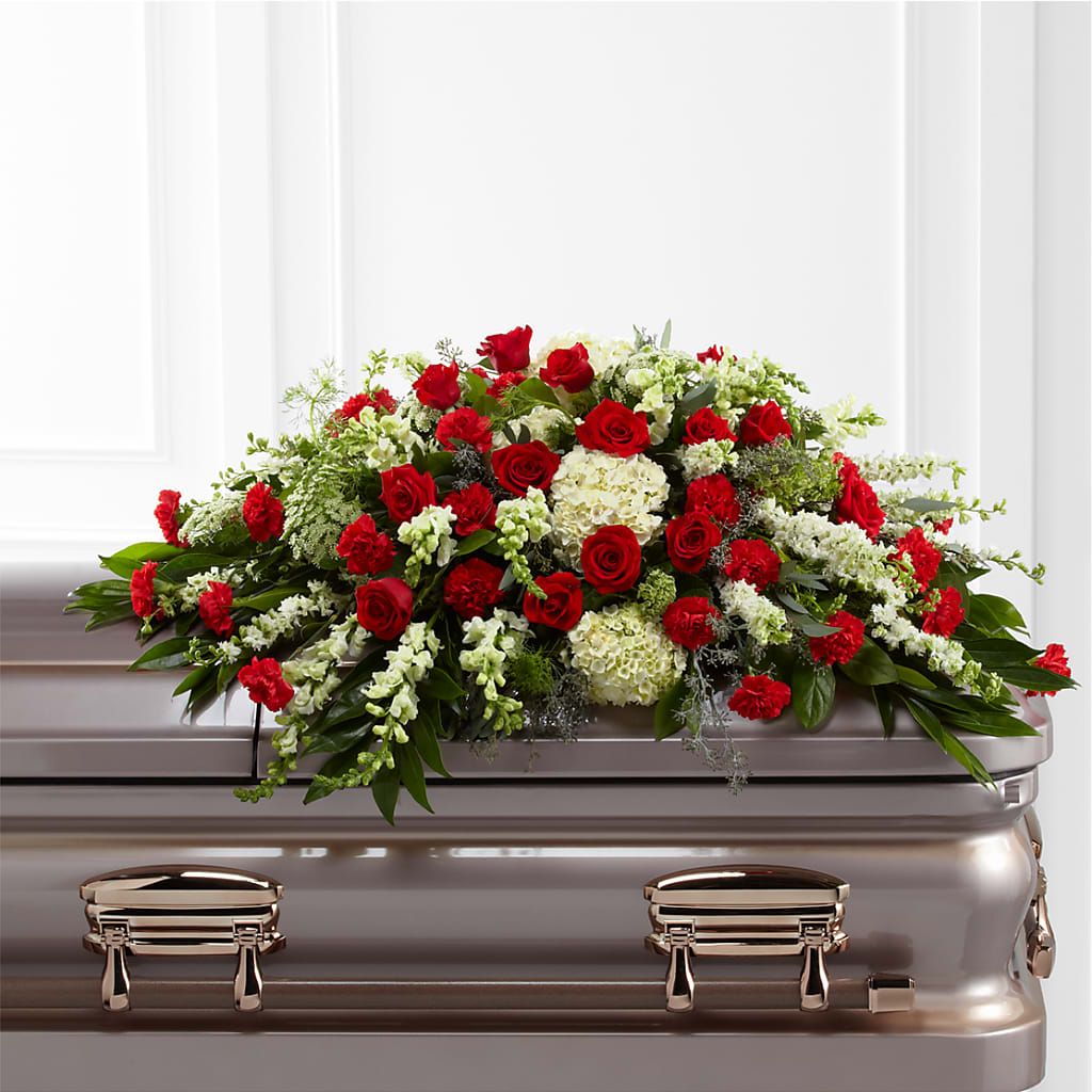 Sincerity Casket Spray – Velvet Leaf And Stem, Las Vegas NV