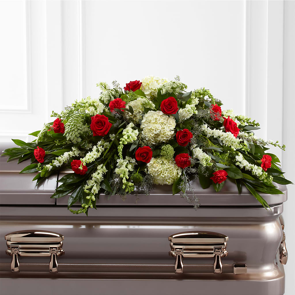 Sincerity Casket Spray – Velvet Leaf And Stem, Las Vegas NV