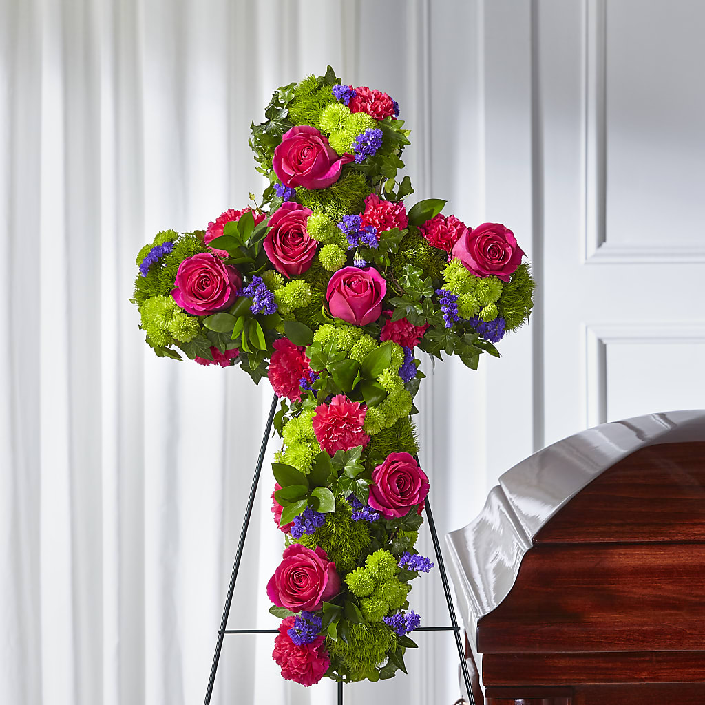 Tribute Rose Floral Cross – Velvet Leaf And Stem, Las Vegas NV