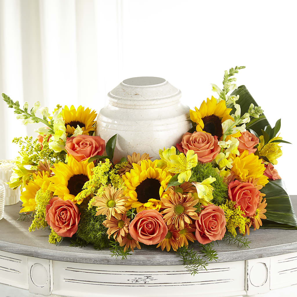 Faithful Sunflower Cremation Adornment – Velvet Leaf And Stem, Las Vegas NV