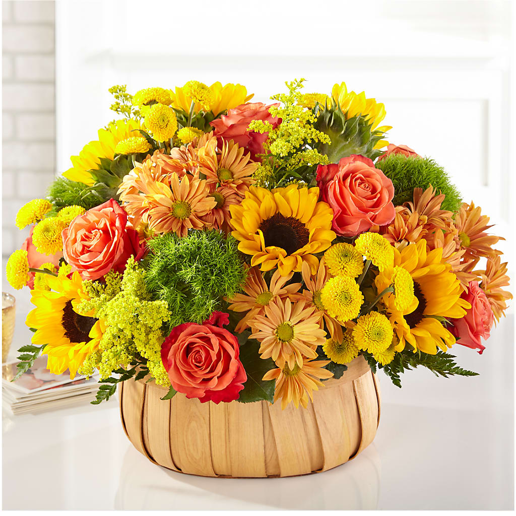Harvest Sunflower Basket – Velvet Leaf And Stem, Las Vegas NV