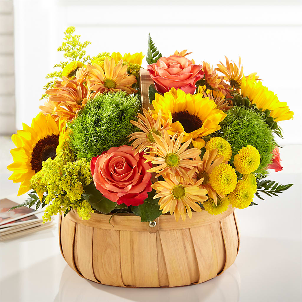 Harvest Sunflower Basket – Velvet Leaf And Stem, Las Vegas NV