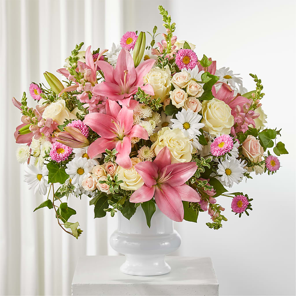 Empathetic Blooms Urn Arrangement – Velvet Leaf And Stem, Las Vegas NV
