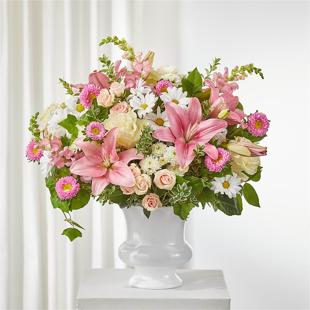 Empathetic Blooms Urn Arrangement – Velvet Leaf And Stem, Las Vegas NV