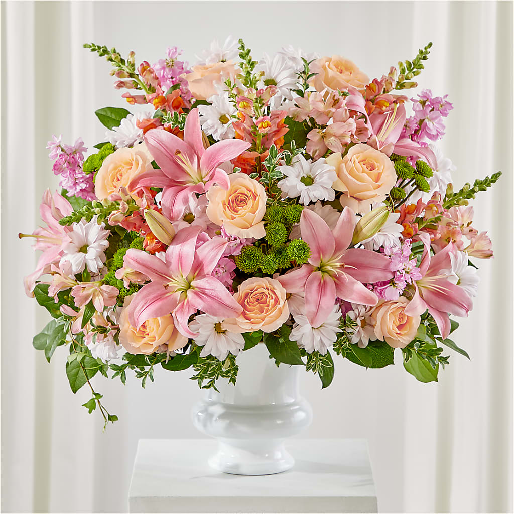 Heartfelt Gesture Urn Arrangement – Velvet Leaf And Stem, Las Vegas NV