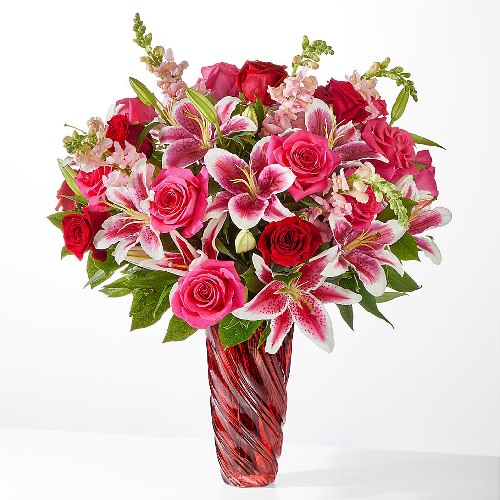Always You Bouquet with Luxe Swirl Vase – Velvet Leaf And Stem, Las Vegas NV