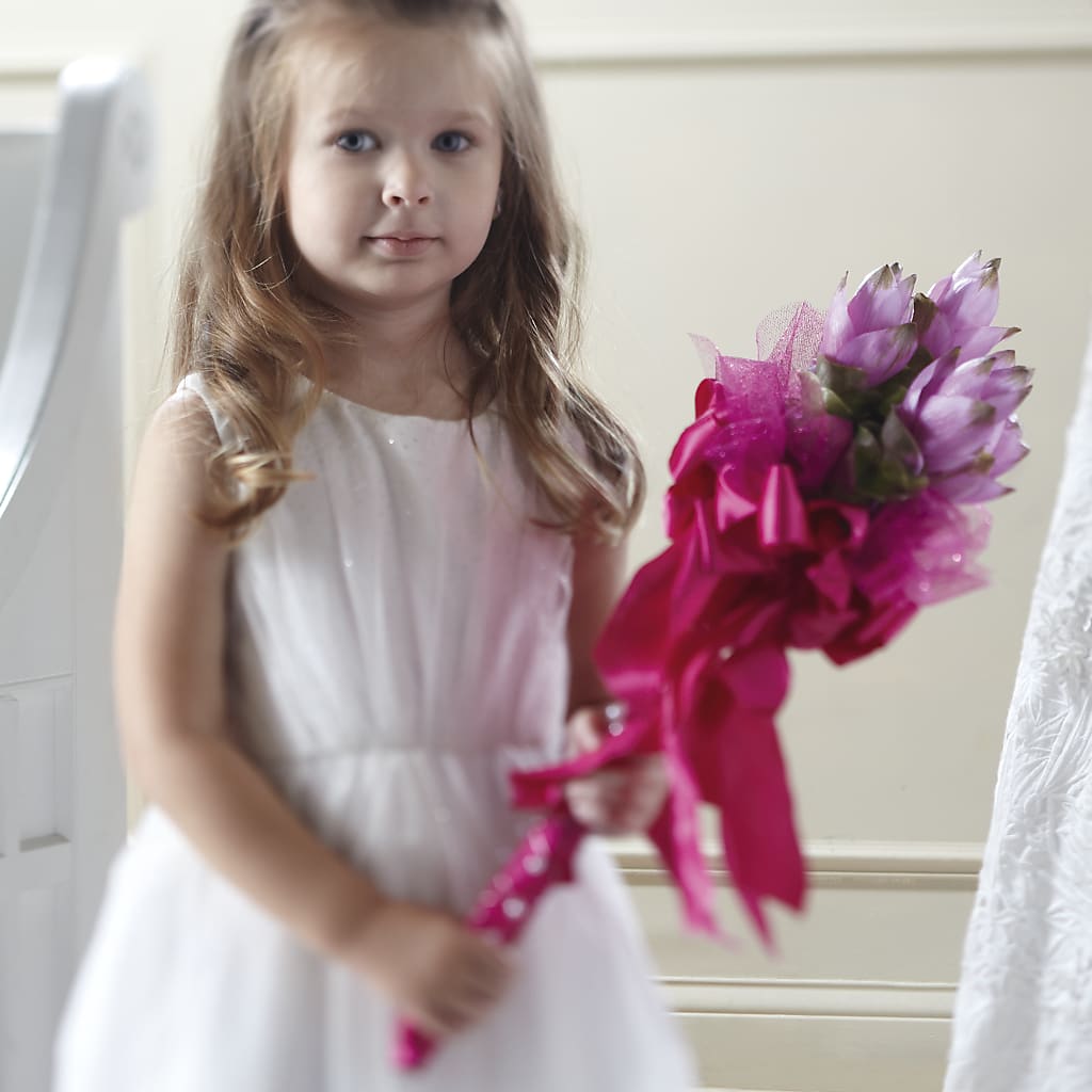Sparkle Pink Flower Girl Bouquet – Velvet Leaf And Stem, Las Vegas NV