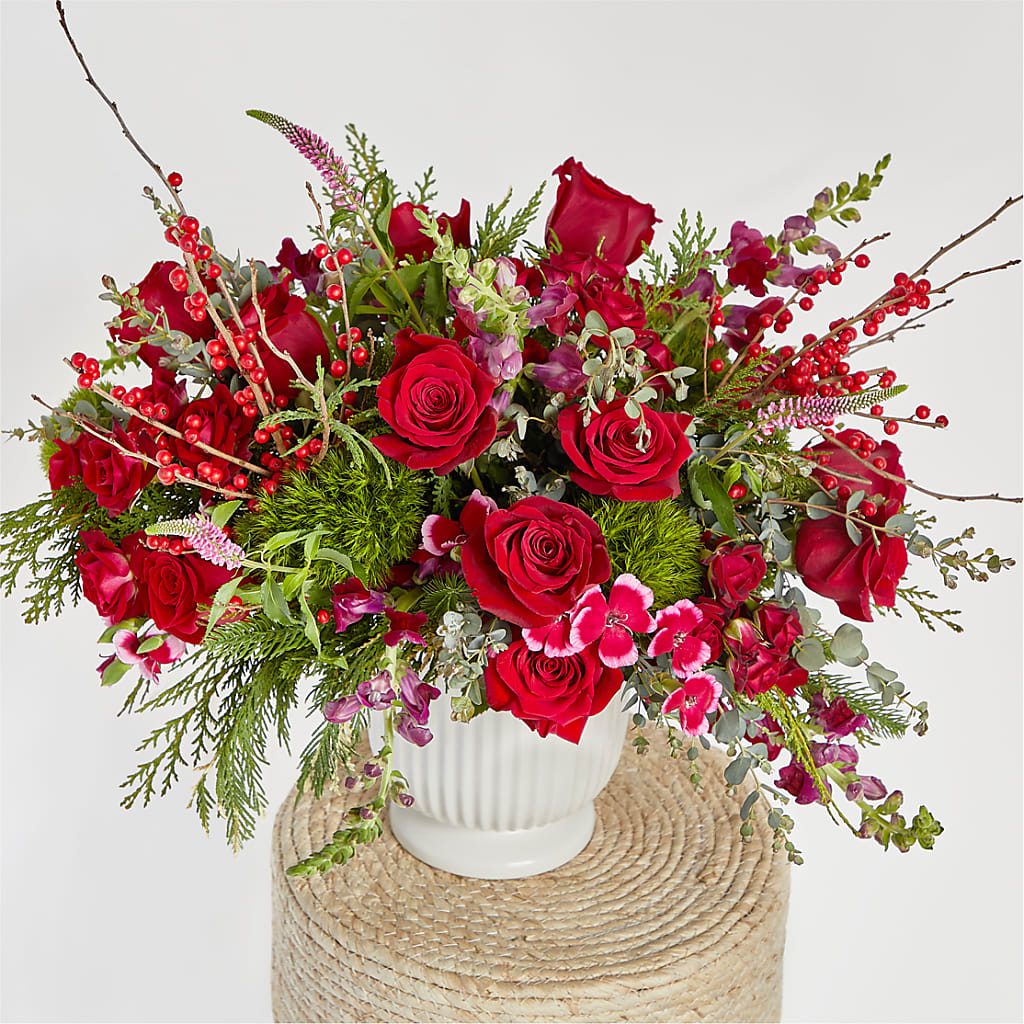 Big Red Bow Bouquet –  Velvet Leaf And Stem, Las Vegas NV