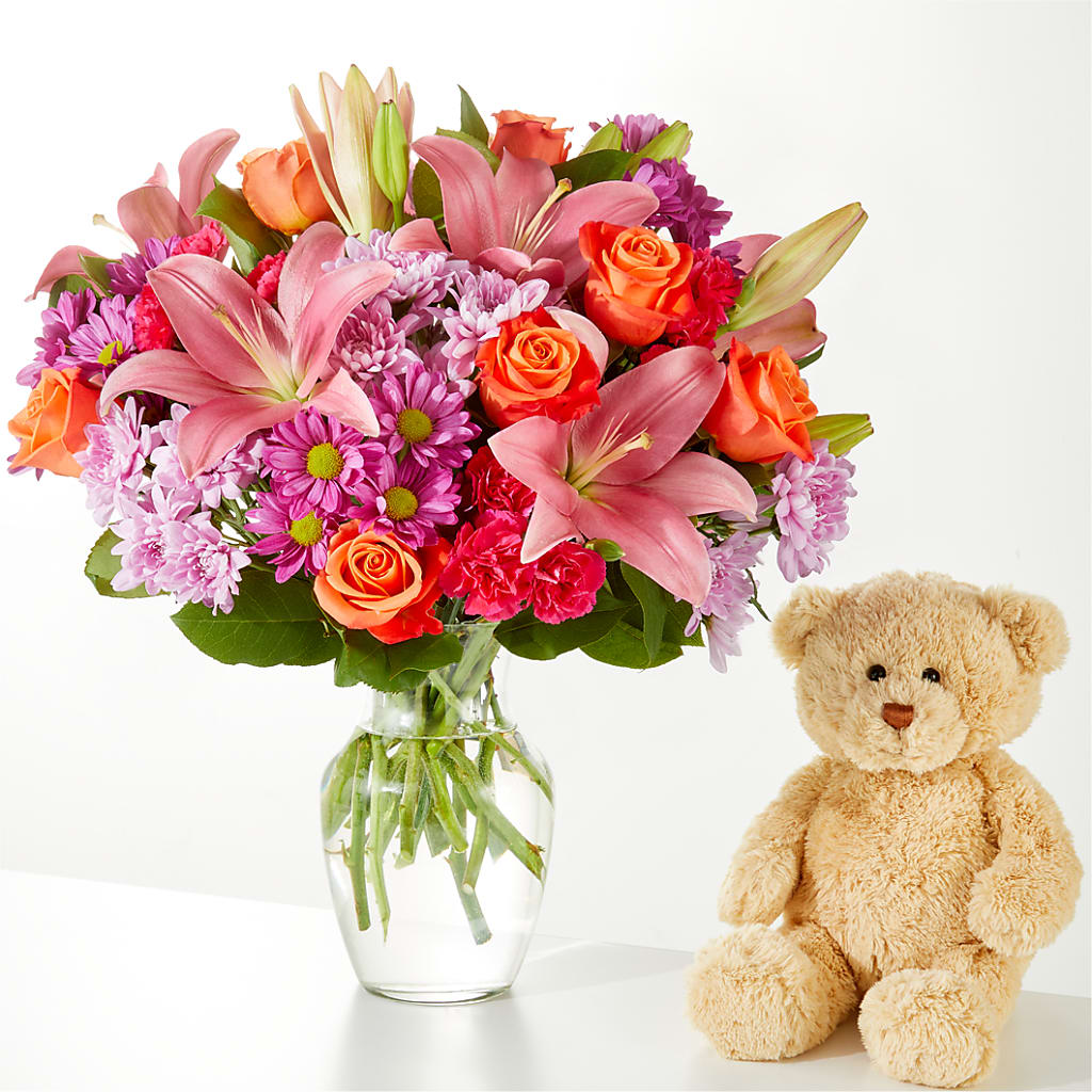 One and Only Bouquet and Bear Bundle –  Velvet Leaf And Stem, Las Vegas NV