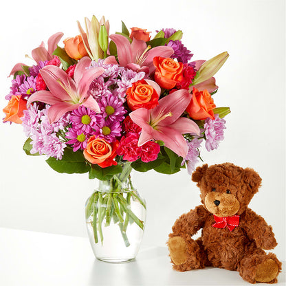 One and Only Bouquet and Bear Bundle –  Velvet Leaf And Stem, Las Vegas NV
