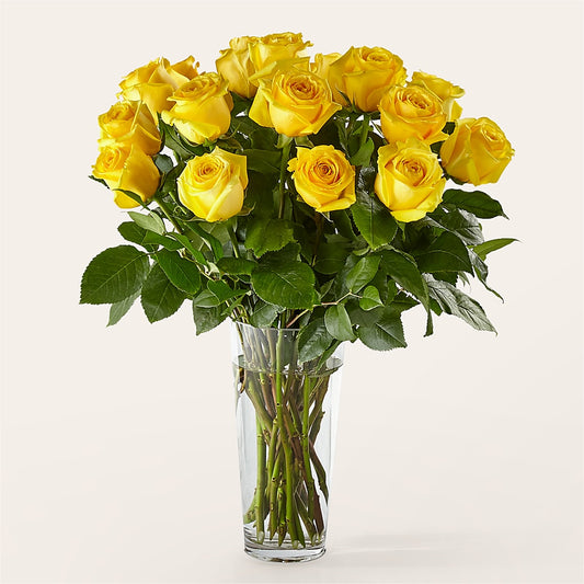 Long Stem Yellow Rose Bouquet –  Velvet Leaf And Stem, Las Vegas NV