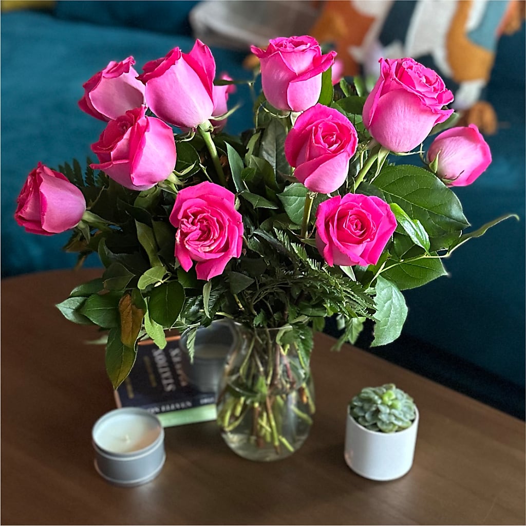 Long Stem Pink Rose Bouquet –  Velvet Leaf And Stem, Las Vegas NV