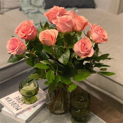 Long Stem Pink Rose Bouquet –  Velvet Leaf And Stem, Las Vegas NV