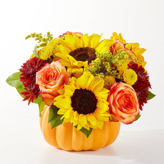 Golden Gourd Pumpkin Bouquet –  Velvet Leaf And Stem, Las Vegas NV