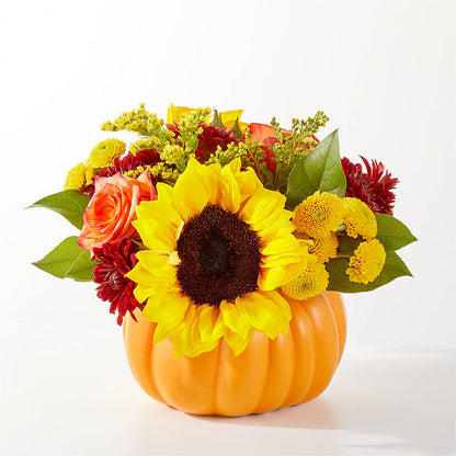 Golden Gourd Pumpkin Bouquet –  Velvet Leaf And Stem, Las Vegas NV