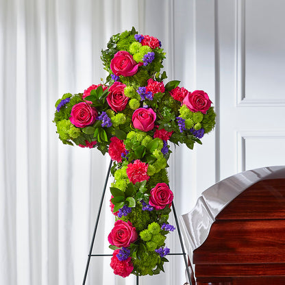 Tribute Rose Floral Cross –  Velvet Leaf And Stem, Las Vegas NV