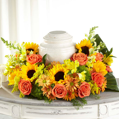Faithful Sunflower Cremation Adornment –  Velvet Leaf And Stem, Las Vegas NV