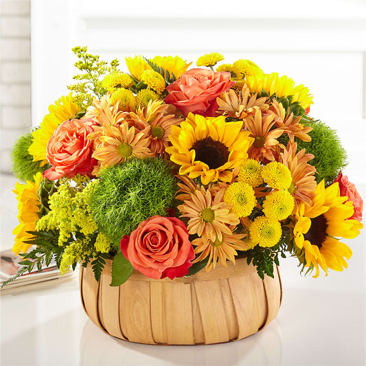 Harvest Sunflower Basket –  Velvet Leaf And Stem, Las Vegas NV