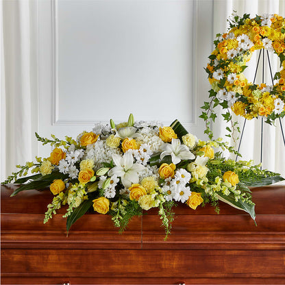 Golden Harmony Casket Spray –  Velvet Leaf And Stem, Las Vegas NV