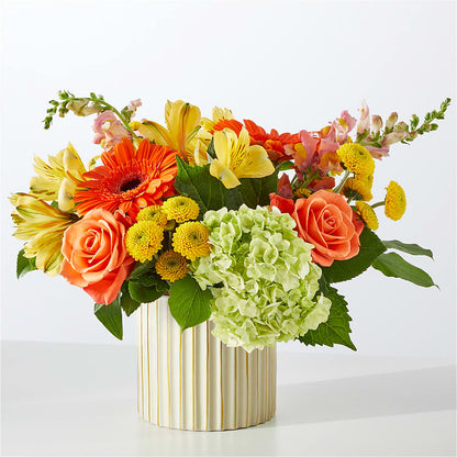 Autumn Sunshine Bouquet with Ivory Vase –  Velvet Leaf And Stem, Las Vegas NV