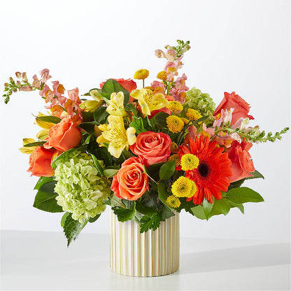 Autumn Sunshine Bouquet with Ivory Vase –  Velvet Leaf And Stem, Las Vegas NV
