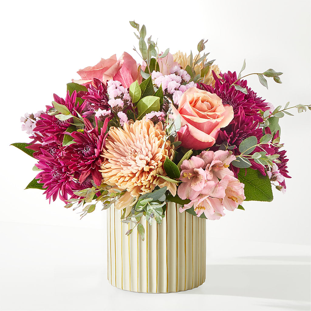Berry Cobbler Bouquet with Ivory Vase –  Velvet Leaf And Stem, Las Vegas NV