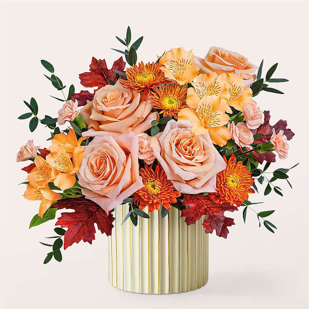 Spiced Latte Bouquet with Ivory Vase –  Velvet Leaf And Stem, Las Vegas NV