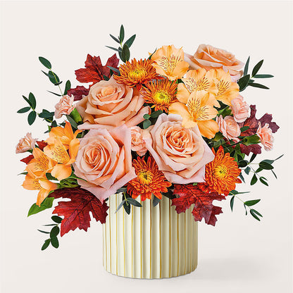 Spiced Latte Bouquet with Ivory Vase –  Velvet Leaf And Stem, Las Vegas NV