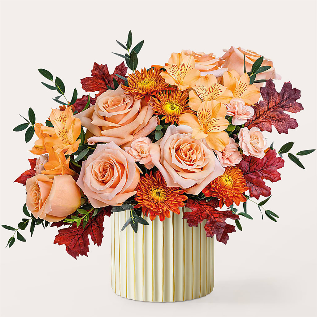 Spiced Latte Bouquet with Ivory Vase –  Velvet Leaf And Stem, Las Vegas NV