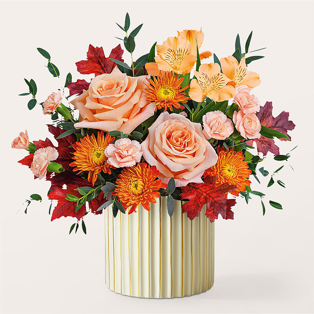Spiced Latte Bouquet with Ivory Vase –  Velvet Leaf And Stem, Las Vegas NV