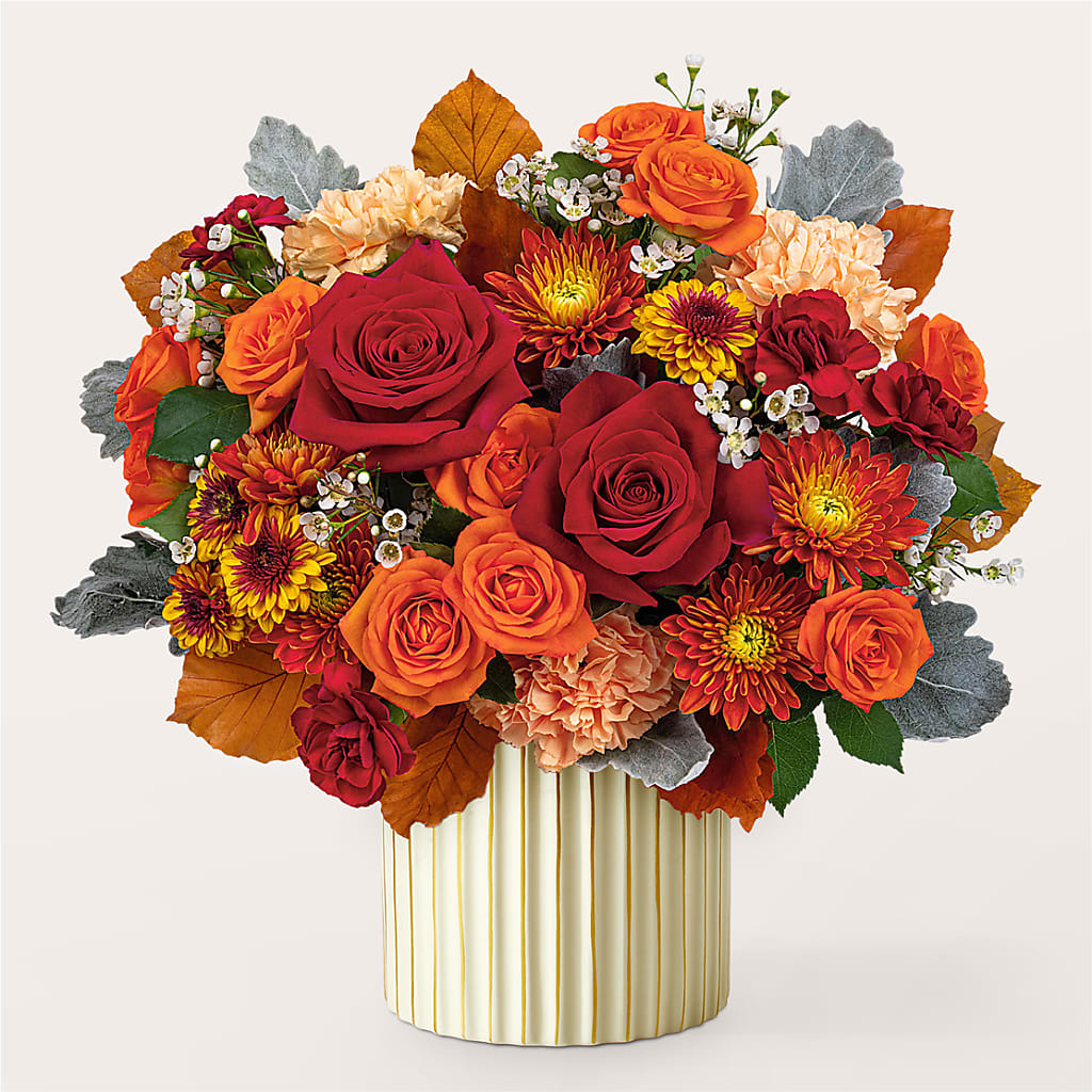 Merlot Bouquet with Ivory Vase –  Velvet Leaf And Stem, Las Vegas NV