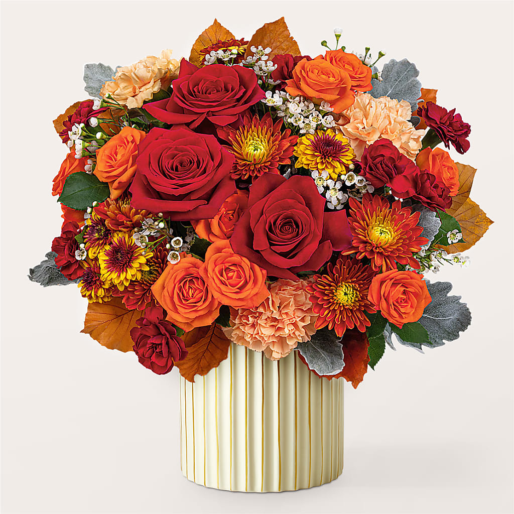 Merlot Bouquet with Ivory Vase –  Velvet Leaf And Stem, Las Vegas NV
