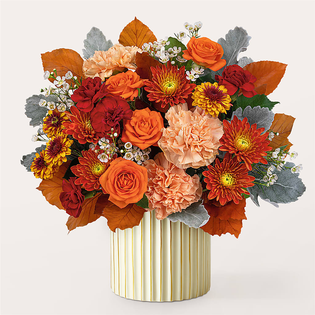 Merlot Bouquet with Ivory Vase –  Velvet Leaf And Stem, Las Vegas NV