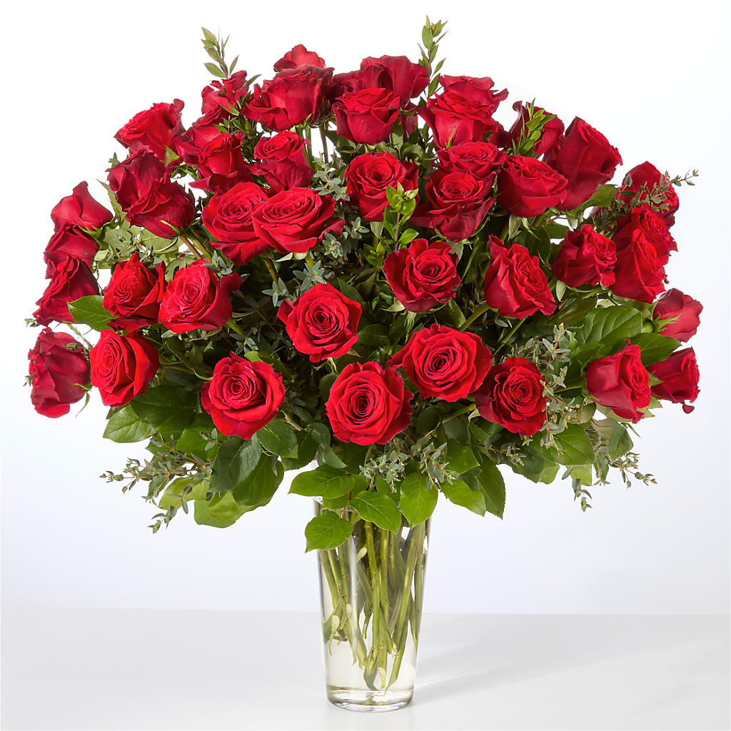 Forever Yours Fifty Stem Red Rose Bouquet –  Velvet Leaf And Stem, Las Vegas NV