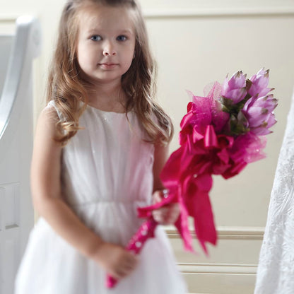 Sparkle Pink Flower Girl Bouquet –  Velvet Leaf And Stem, Las Vegas NV