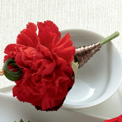 Red Carnation Boutonniere –  Velvet Leaf And Stem, Las Vegas NV