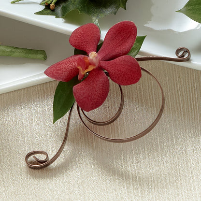 Red Mokara Boutonniere –  Velvet Leaf And Stem, Las Vegas NV